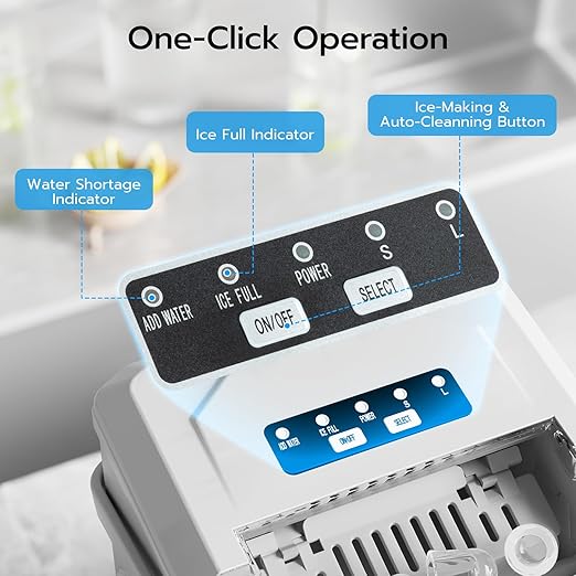 ZAFRO Countertop Ice Maker, 26.5Lbs/24H, 9 Bullet Cubes in 6 Mins, Self-Cleaning Portable Ice Machine with 2 Ice Sizes (S/L), Quiet Compact Design, Double Handles, for Home, Party, RV, Camping, White