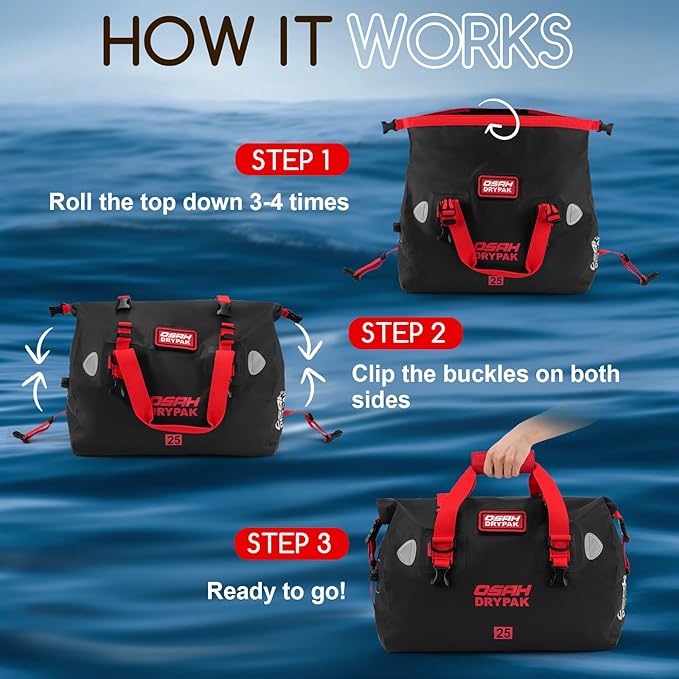 Waterproof Duffel Bag - Motorcycle Dry Bag Tail Bag with Large Storage Space, Waterproof Luggage Duffle Bags with Outer Mesh Zipper Pocket for Camping, Kayaking, Fishing & Traveling