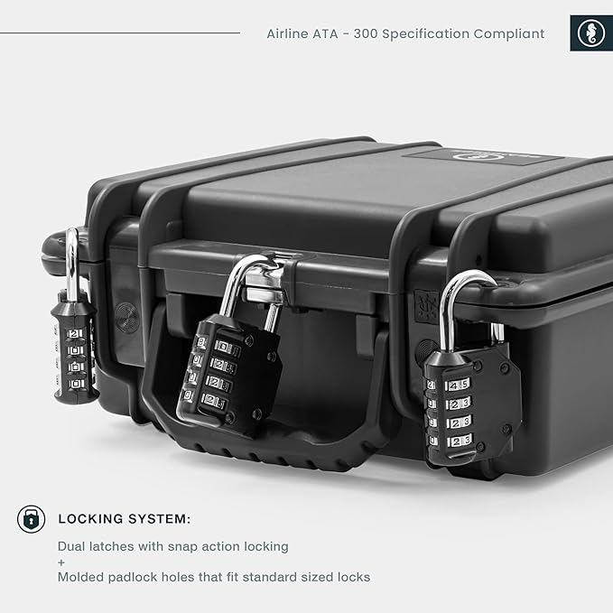 Seahorse 300 Heavy Duty Protective Dry Box Case with Accuform Foam - TSA Approved/Mil Spec / IP67 Waterproof/Airtight/USA Made for First Aid Kits, Emergency Box, Camera