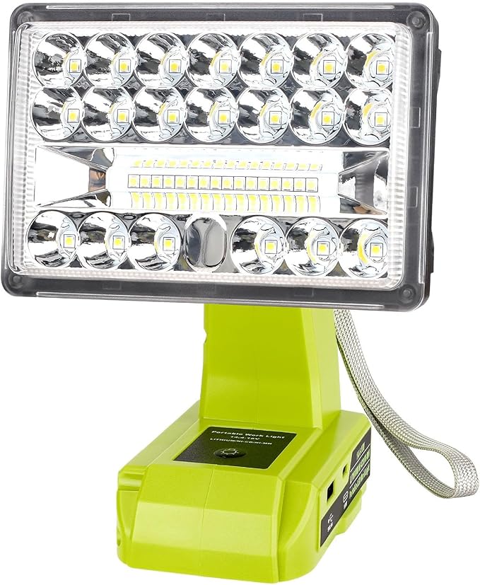 28W 2000LM Cordless LED Work Light for Ryobi One 18V Battery Portable Flood Lights for Outdoor Indoor Workshop Job Site, Floodlight & Spotlight Modes/Pivoting Head/USB Port(No Battery)