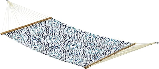 Fab Habitat Farmhouse Recycled Polyester Hammock - Mosaic Tile - Blue - Indoor/Outdoor, Quick Dry, 2 Person 460 lbs Capacity - Patio, Poolside, Backyard, Garden, Beach, Balcony - 12-14 ft Adjustable
