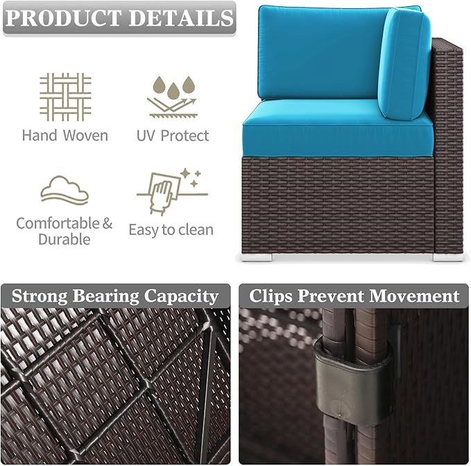 LayinSun 8 Pieces Outdoor Patio Furniture Set with 44" Fire Pit Table Rattan Sectional Sofa Conversation Sets