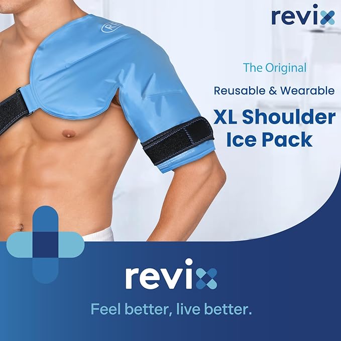 REVIX XL Shoulder Ice Pack for Rotator Cuff Reusable Gel Cold Wrap for Shoulders Injuries and Surgery, Soft Plush Lining, Flexible and Long Lasting