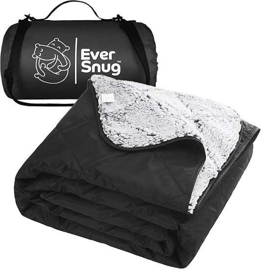 EverSnug Sherpa Waterproof Camping Blanket - Extra Thick and Warm, Large Sherpa Fleece Outdoor Blanket for Camping, Picnics, Beaches, Stadiums, Pets - Washable and Windproof for Cold Weather (Black)