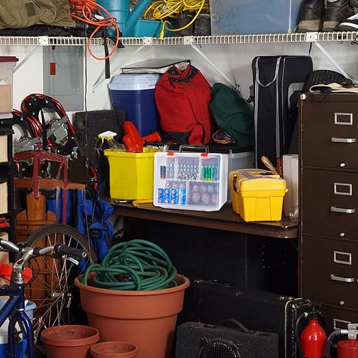 Battery Organizer Holder with Batteries Tester Checker, 120+ Storage Containers Box Case Fits for AA AAA 9V C D Lithium 3V LR44 CR2016 CR1632 CR2032 CR2025 (Batteries Not Includes) -Transparent