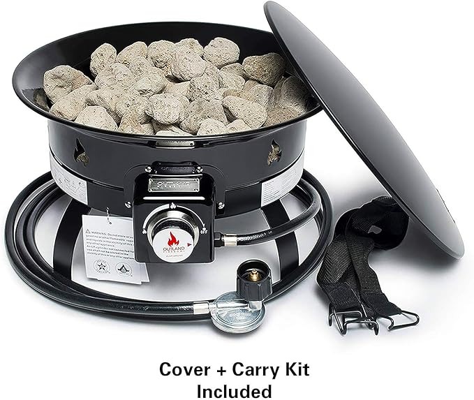 Outland Living Portable Propane Fire Pit, 19-inch, 58,000 BTU with Fire Pit Cover & Carry Kit, Smokeless Gas Firebowl | Perfect for Camping, Patio, Backyard, Tailgating, Deck, RV| Black 893 Deluxe