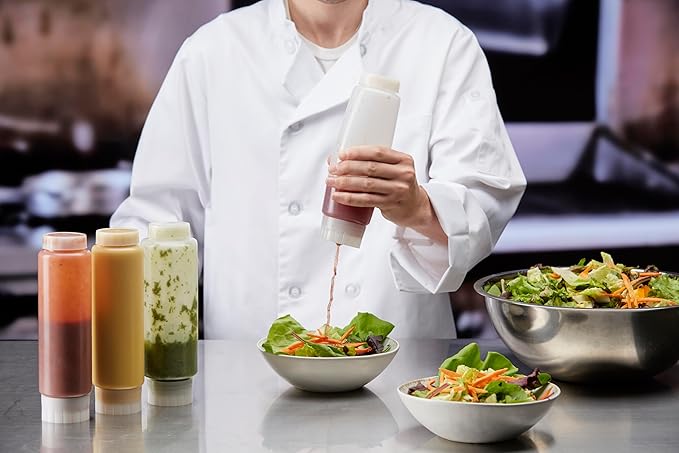 Chef Master Squeeze Bottles for Sauces (6-Pack) - Fill & Flip, Refillable 16 Oz. - Condiment Squeeze Bottles for Liquids, Sauces, Batter & Dressing - Made for Restaurants, Diners & Food Trucks - 90291