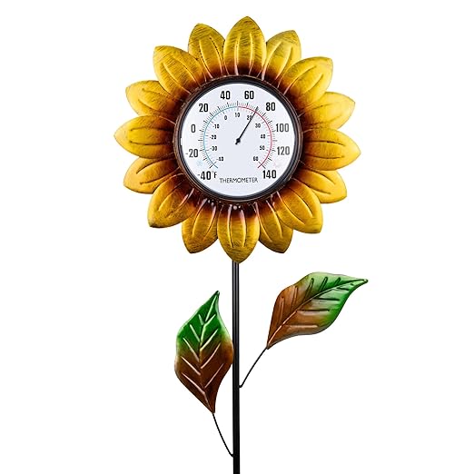 Sunflower Indoor Outdoor Thermometer - Large 35.8 * 12.6 Inch Wall & Stake Waterproof Decorative Easy-Read Outdoor Thermometers for Patio Garden Decor, No Require Batteries, Perfect Gifts