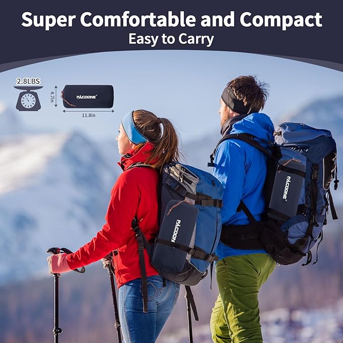 Camping Double Sleeping Pad,Ultralight Self Inflating Sleeping Mat for 2 Person with Pillow Built-in Foot Pump,Portable Camping Air Mat for Backpacking, Hiking, Traveling, Tent