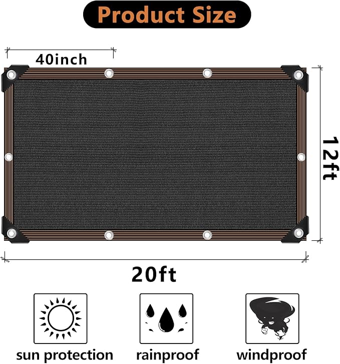 90% Shade Cloth for Garden -12 x 20 FT Durable Mesh Tarp with Grommets, Sunblock Net for Patio for Plants Greenhouse Outdoor Pergola Sun Shade Neting for Chicken Coop Cover