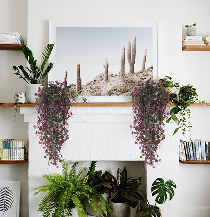 RECUTMS Artificial Hanging Plants Fake Ivy Plant Faux Plants Hanging UV Resistant Artificial Plants for Outdoor Garden Porch Decor Indoor Table Wall Room Office Decoration(Fuchsia)