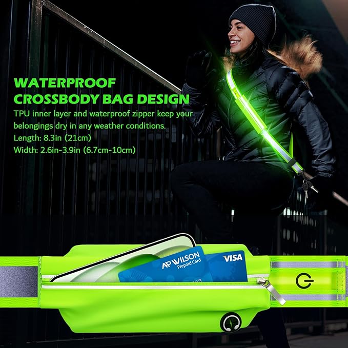 Reflective Sash Gear for Walking at Night,LED Reflective Belt Safety Lights,Lights for Night Dog Walking,High Visibility Type-C Rechargeable with Phone Holder for Men Women