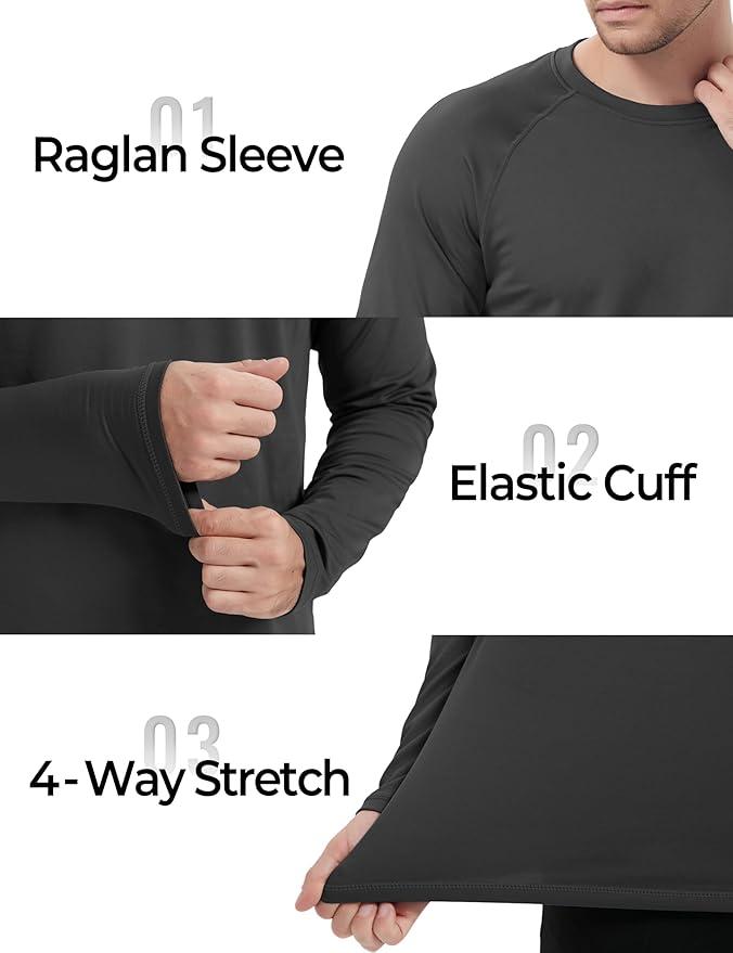 Boladeci Men's Thermal Underwear Tops Fleece Lined Base Layer Long Sleeve Shirts for Cold Weather