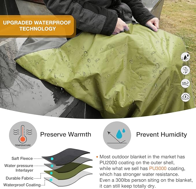 DUKUSEEK Waterproof Blanket Outdoor, Hooded Blanket Poncho - Large (79x56), Portable, Windproof Fleece Blankets for Cold Weather Camping, Picnic, Sports, Boat, Dogs, Festivals, Car, Emergency…