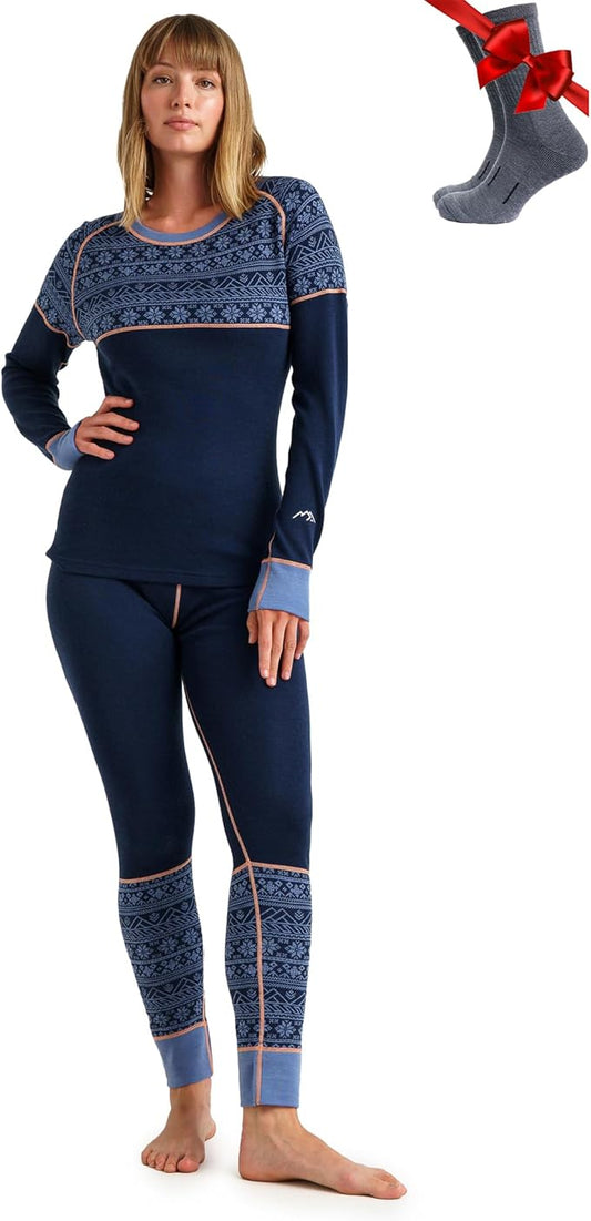 Merino.tech Merino Wool Base Layer Women Set - Heavyweight, Lite, Midweight Merino Thermal Underwear For Women Top, Bottom