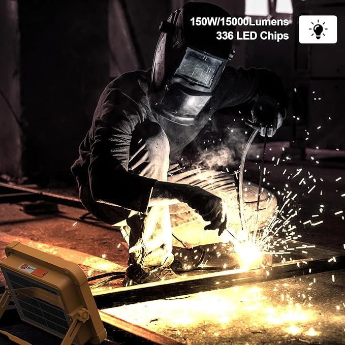 Portable LED Work Solar Light 100W 16500mAh 10000 LM with Stepless Brightness Job Site Battery Rechargeable LED Floor Light for Emergency Worklight for Hurricane (Orange(Remote))