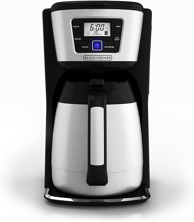 BLACK+DECKER 12-Cup Thermal Coffee Maker, Keep Coffee Hot with Insulated Stainless Steel Carafe, Digital Controls, Easy to Clean.