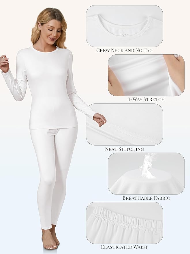 VZV Thermal Underwear for Women, Long Johns for Women Thermal Sets Fleece Lined Base Layer Top and Bottom Set
