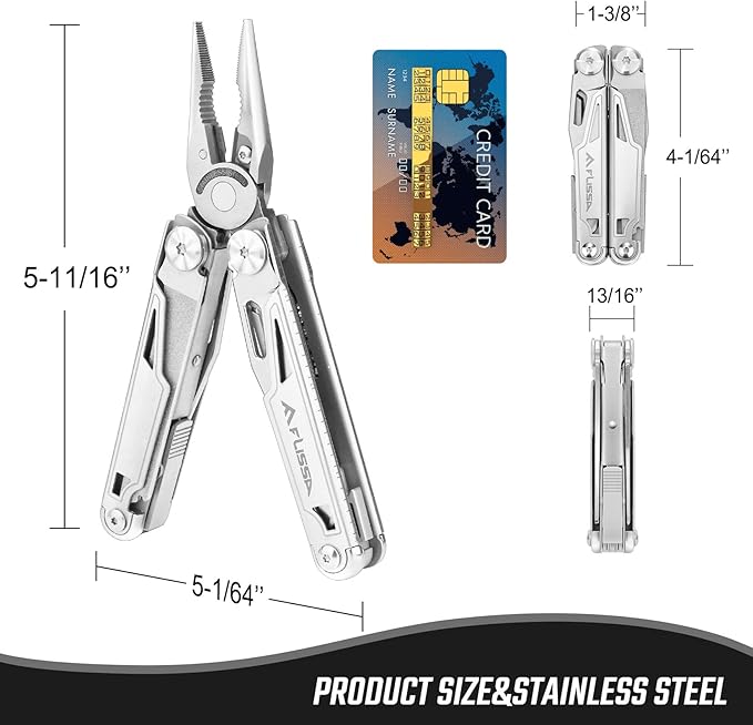 FLISSA Multitool, 16-in-1 Multitools with Sheath, Stainless Steel EDC Multitool, Pocket Knife, Bottle Opener, Screwdriver, Pocket Multi-Tool for Camping, Handwork, Hunting, Hiking, Fishing