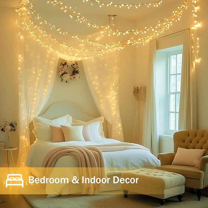 Connectable 200 LED String Lights Indoor Outdoor, 66FT Warm White Christmas Lights Waterproof, 13 Modes with Timer, Twinkle Fairy Lights Plug in Clear Wire for Christmas Tree, Bedroom, Classroom Decor