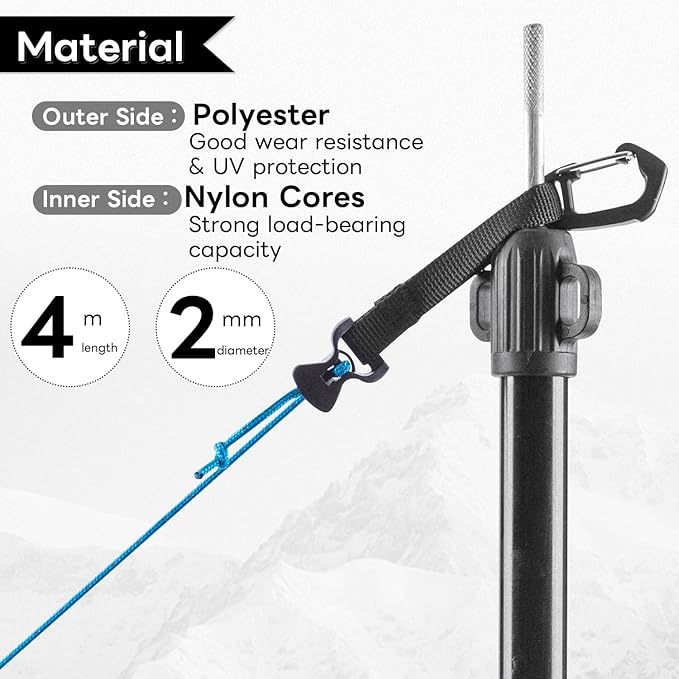 4 Pack Guy Lines-Ultralight Tent Cords with Locking Carabiner Clip, 2mm 100% Nylon Guylines Ropes for Outdoor Camping Tent Tarp,Climbing,Hiking Backpacking (Yellow, 4M)