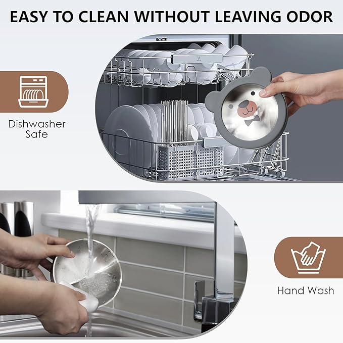 MR. CHOU Baby Bowls with Non-Slip Silicone Suction Cup, Insulated Double-Layer 304 Stainless Steel Toddler Bowls with BPA Free Airtight Lids, Food-Grade Silicone Safe for Kids (Gray)