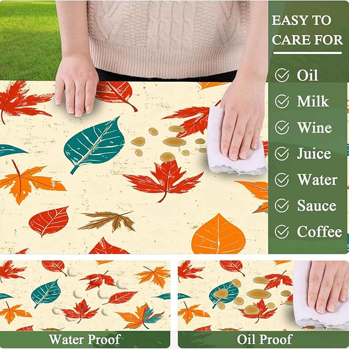 CAPSCEOLL Elastic Picnic Table Cover with Bench Covers 5Ft Waterproof Fitted Picnic Table Cover Cloths for Outdoors Camping Tablecloth with Drawstring Bag, 60X30in, Maple Leaf