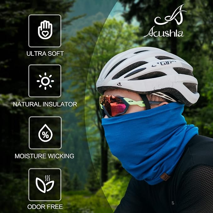 ACUSHLA 100% Merino Wool Neck Gaiter Ski Face Mask Scarf Neck Warmer for Men & Women All Weather