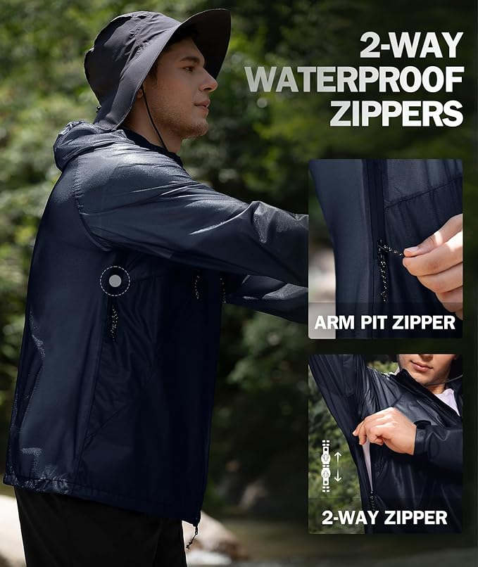 SWISSWELL Mens Lightweight Rain Jackets Raincoat with Hood Waterproof Windbreaker Jackets for Cycling Golf Fishing Running