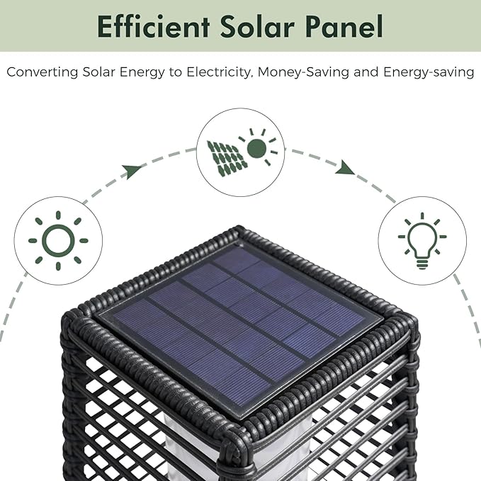 Grand patio Outdoor Floor Lamp Solar Powered Lantern Waterproof Wicker Boho Deck Lights for Garden Porch Decor, Large Crossover