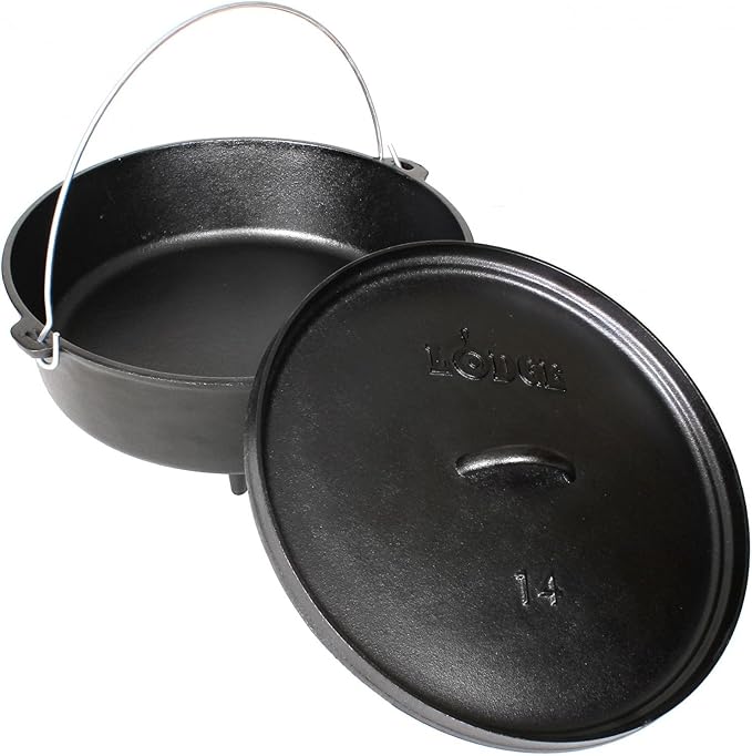 Lodge 6 Quart Pre-Seasoned Cast Iron Camp Dutch Oven with Lid - Dual Handles - Use in the Oven, on the Stove, on the Grill or over the Campfire - Black