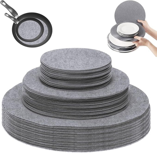 Plate China Storage Dividers, 144 Pieces with 3 Different Sizes Premium Felt Plate Dividers Round China Dish Protectors for Porcelain Cookware Protecting and Stacking, Gray