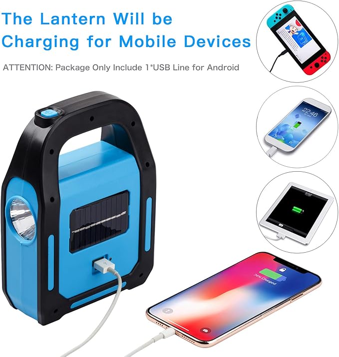 1 Pack 3 in 1 Solar USB Rechargeable Brightest COB LED Camping Lantern, Charging for Device, Waterproof Emergency Flashlight LED Light