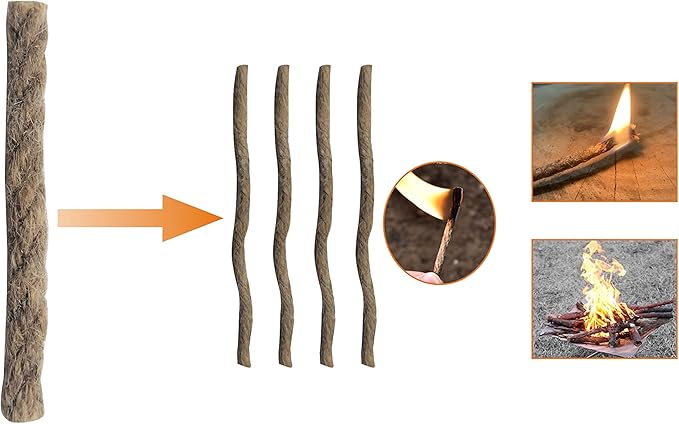 Emergency Fire Starter Kit – 6 Magnesium Bags + 3.15" Ferro Rod (12,000+ Strikes) + 4" Waxed Rope (12 Min Burn) – Survival Kit in Waterproof Tin for Camping, Hiking (24 Bags + Ferro + Wax Rope)