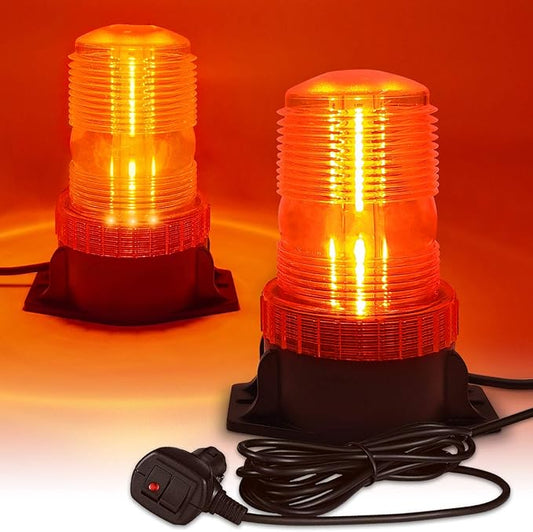 LED Strobe Light, 12V-24V Warning Emergency Safety Flashing Beacon Lights with Magnetic and 16.4 ft Straight Cord Vehicle Forklift Truck Tractor Golf Carts UTV Car Bus (1 PCS, Amber)