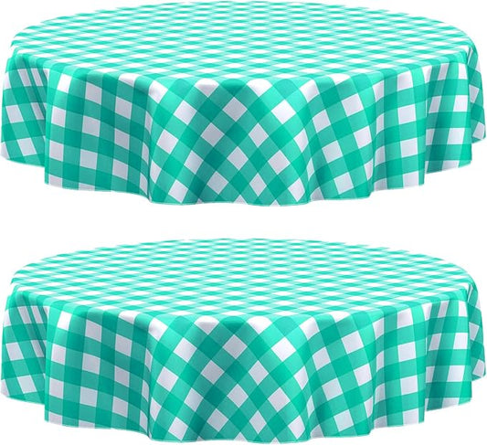 misaya 2 Pack Waterproof Vinyl Table Cloth, Buffalo Flannel Backed Tablecloth, Wipeable Plastic Table Cover for Dinner, Kitchen, Outdoor (60", Green & White)