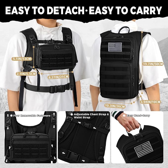 Tactical Hydration Backpack with 2L Water Bladder and Front Small Tactical Pouch, Outdoor Water Backpack for Men Women, Sports Hydration Pack for Hiking, Cycling, Climbing