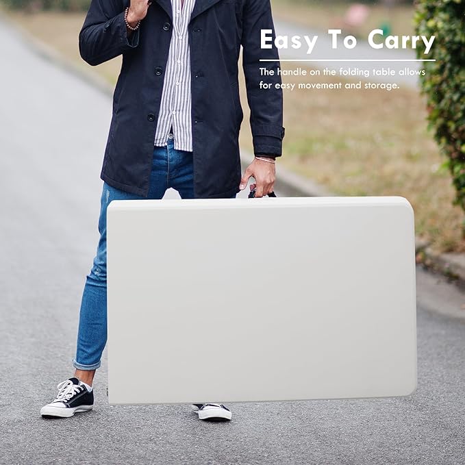 6ft Folding Table,Sturdy Outdoor Folding Table,Perfect for Camping Picnics Parties Foldable Table with Easy Setup Ideal Portable Table for Indoor & Outdoor Use (White, 6 Foot)