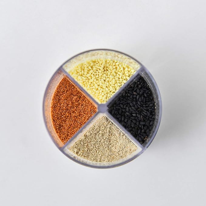 4-Pack 4 in 1 Salt and Pepper Shaker Jars Bottles, 4-Grid Flip Lid Spice Jars - Cylindrical Empty Plastic Seasoning Containers with Transparent Body for Travel Camping BBQ Kitchen Cooking (White)