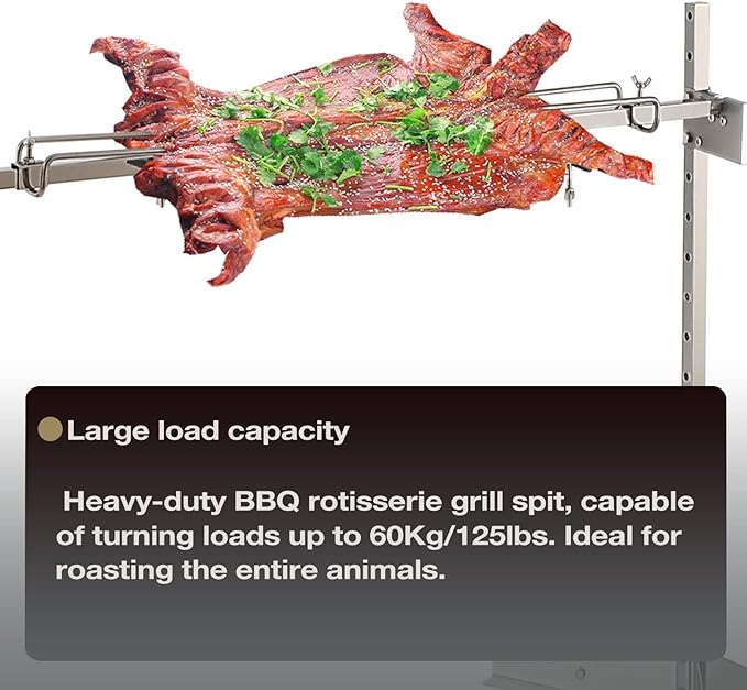 46" Outdoor Electric Rotisserie Grill Kit | 125LBS Pig Spit Rotisserie Grill | 45W Rotatable Motor BBQ Rotisserie Kit | Height Adjustable Spit Roaster Stand for Roasting Pig Lamb
