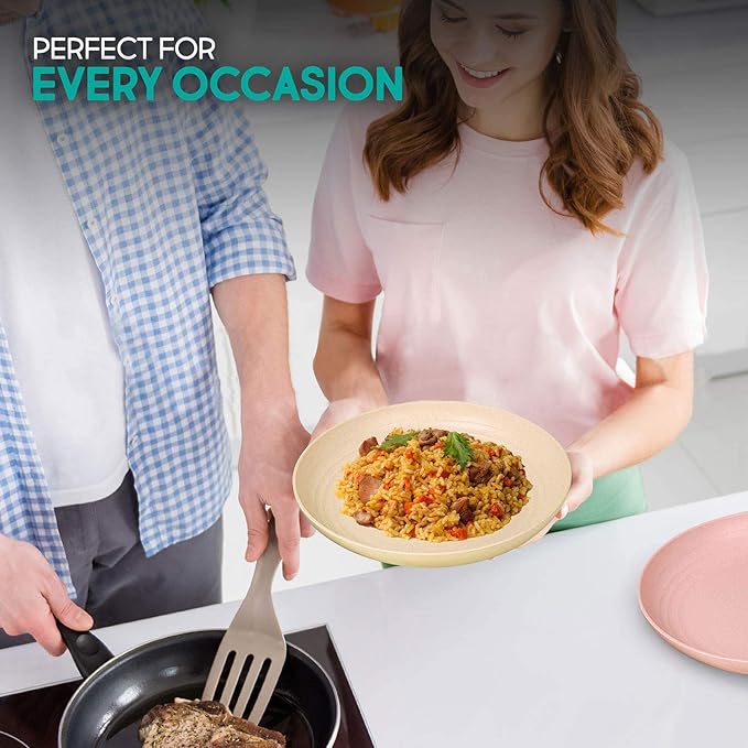 shopwithgreen Lightweight Wheat Straw Plates - 4 Pack 10'' Unbreakable Dinner Plates, Dishwasher & Microwave Safe, BPA free, for Kids, Children, Toddler & Adult