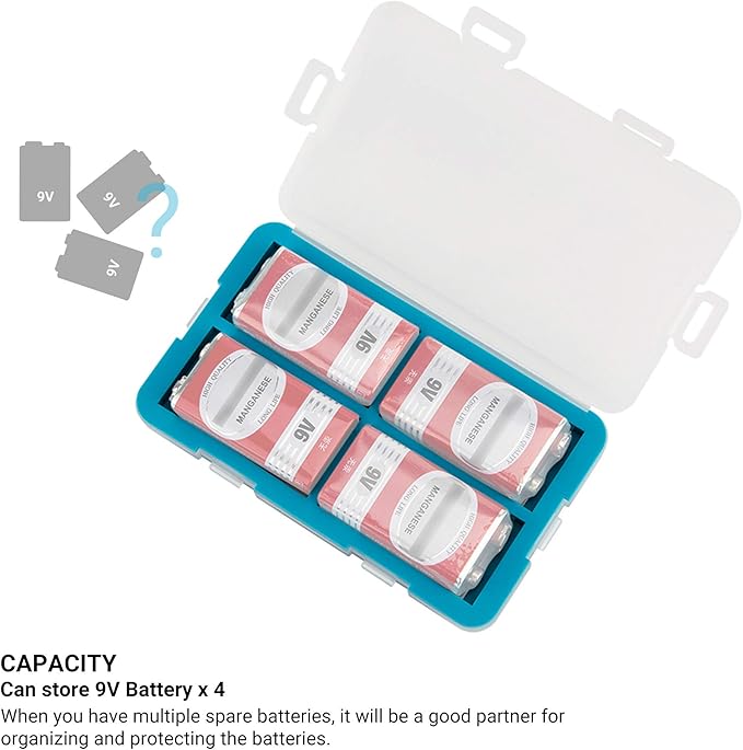 JJC 9V Battery Case for 4x 9V,Water-Resistant & Shockproof, 9V Battery Storage Organizer Carrying Case, PP Shell Ultra-Slim Easy to Carry