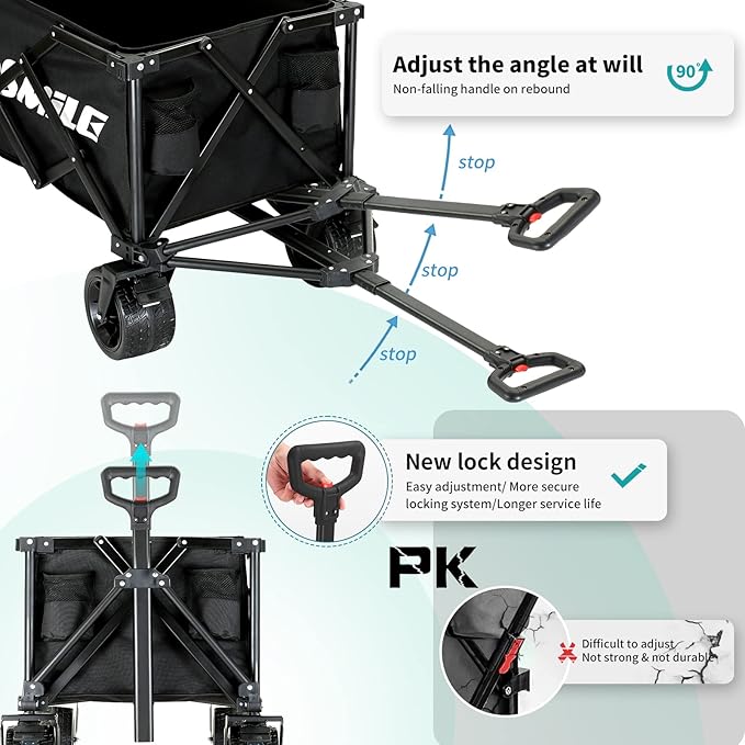 EchoSmile Collapsible Folding Wagon Cart with Compact Storage - 400LBS Capacity All Terrain Utility Cart for Camping, Beach, Grocery, Gardening - Black Outdoor Wagon