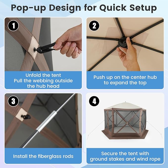 Tangkula 11.5x11.5 Ft Pop Up Gazebo with Netting, Portable Screen Tent with 6 Sided Mesh Walls, 2 Sunshade Cloths, Outdoor Instant Canopy Shelter with Carry Bag for Camping, Lawn, Backyard