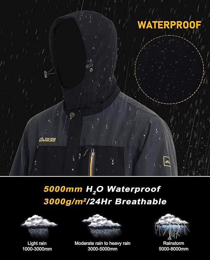MAGCOMSEN Men's Hooded Windproof Water Resistant Rain Jacket Windbreaker 5 Pockets for Hiking,Fishing,Travel