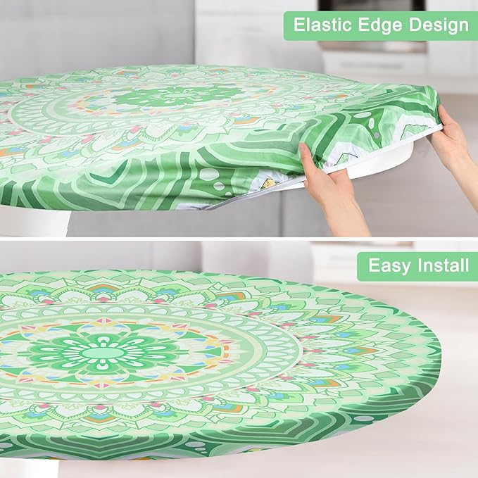 Round Tablecloth Fitted Elastic Table Cover Waterproof Table Cloth for Dinner, Party, Picnic,Camping, Round Table Cover for Indoor Outdoor