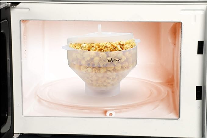 The Original Salbree Collapsible Silicone Microwave Popcorn Popper Maker Machine, Microwavable Bowl Holds 16 Cups, Uses Hot Air and Oil Always Optional - The Most Colors Available (Transparent)