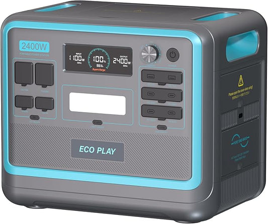 Ecoplay SYD2400 Portable Power Station, 2048Wh LiFePO4 Battery Backup, 2400W Solar Genarator with 500W Solar Input, Adjustable Input Power for Camping, Power Outages, Emergency, RV