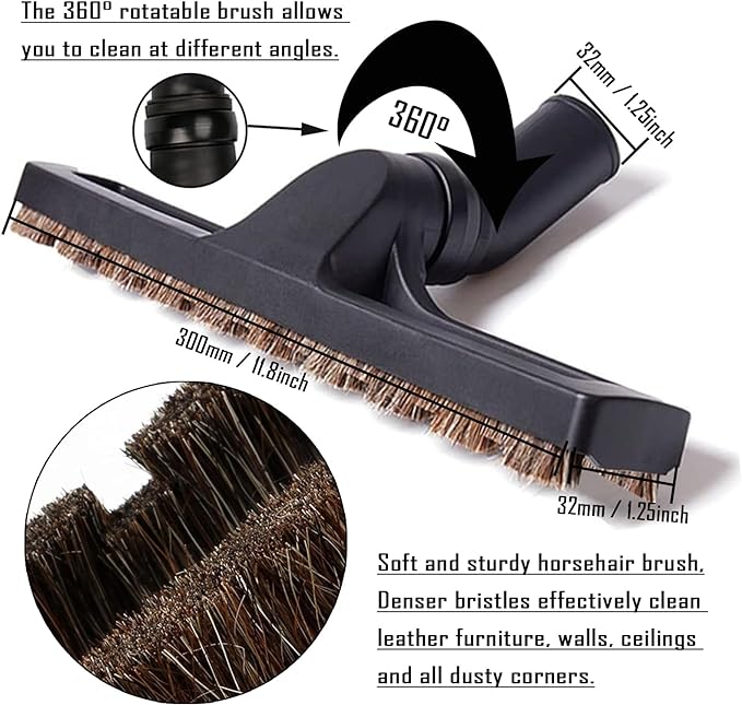 14Pcs Universal Vacuum Attachment Professional Shop Vac Accessories Wet Dry Vacuum Hose Adapter with Hair Brush Extension Wand Flexible Crevice Tool fit 2 1/2" to 1 1/4" and 1 7/8" to 1" Vacuum Hose