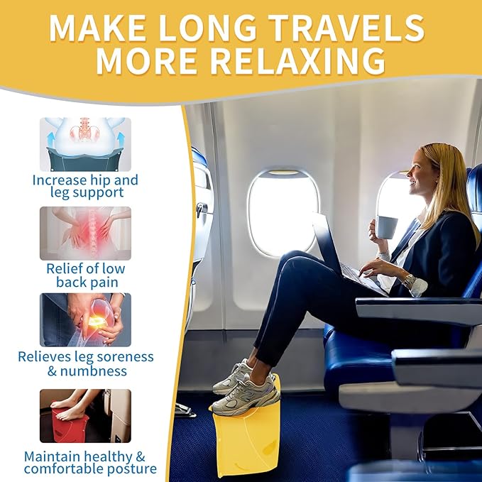 Travel Foot Rest for Airplane & Office - Portable Under Desk Foot Stool, Relieves Back & Knee Pain, Comfort for Long Flights, Cars, Subways & Trains (Yellow)